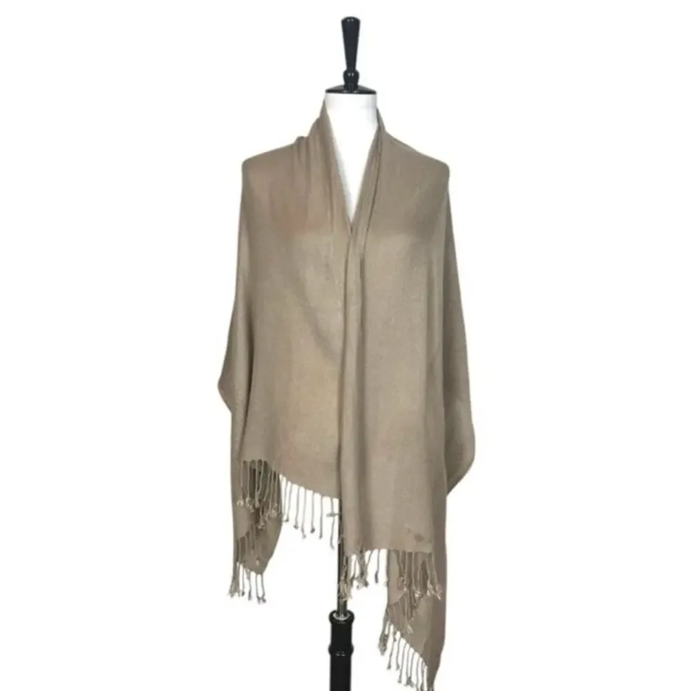 Women’s Bundle 3 Oblong Scarfs Solid Neutral Color Fringe Tan Orange Brown Tan